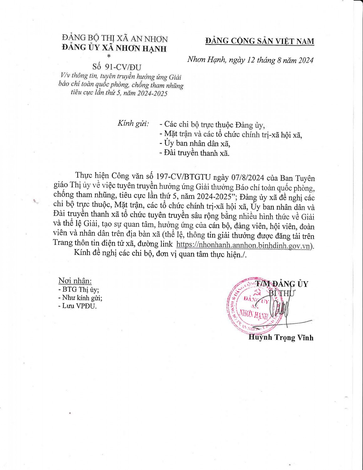 Thông tin, tuyên truyền hưởng ứng Giải báo chí toàn quốc  phòng, chống tham nhũng tiêu cực lần thứ 5, năm  2024 - 2025